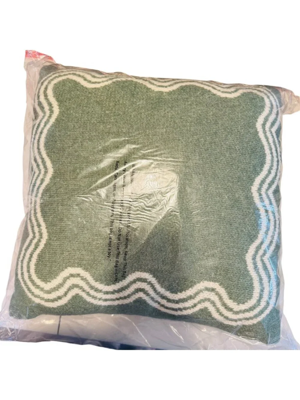 Green Decorative Throw Pillow 24x24 Inches With Scalloped Pattern 100% Polyester